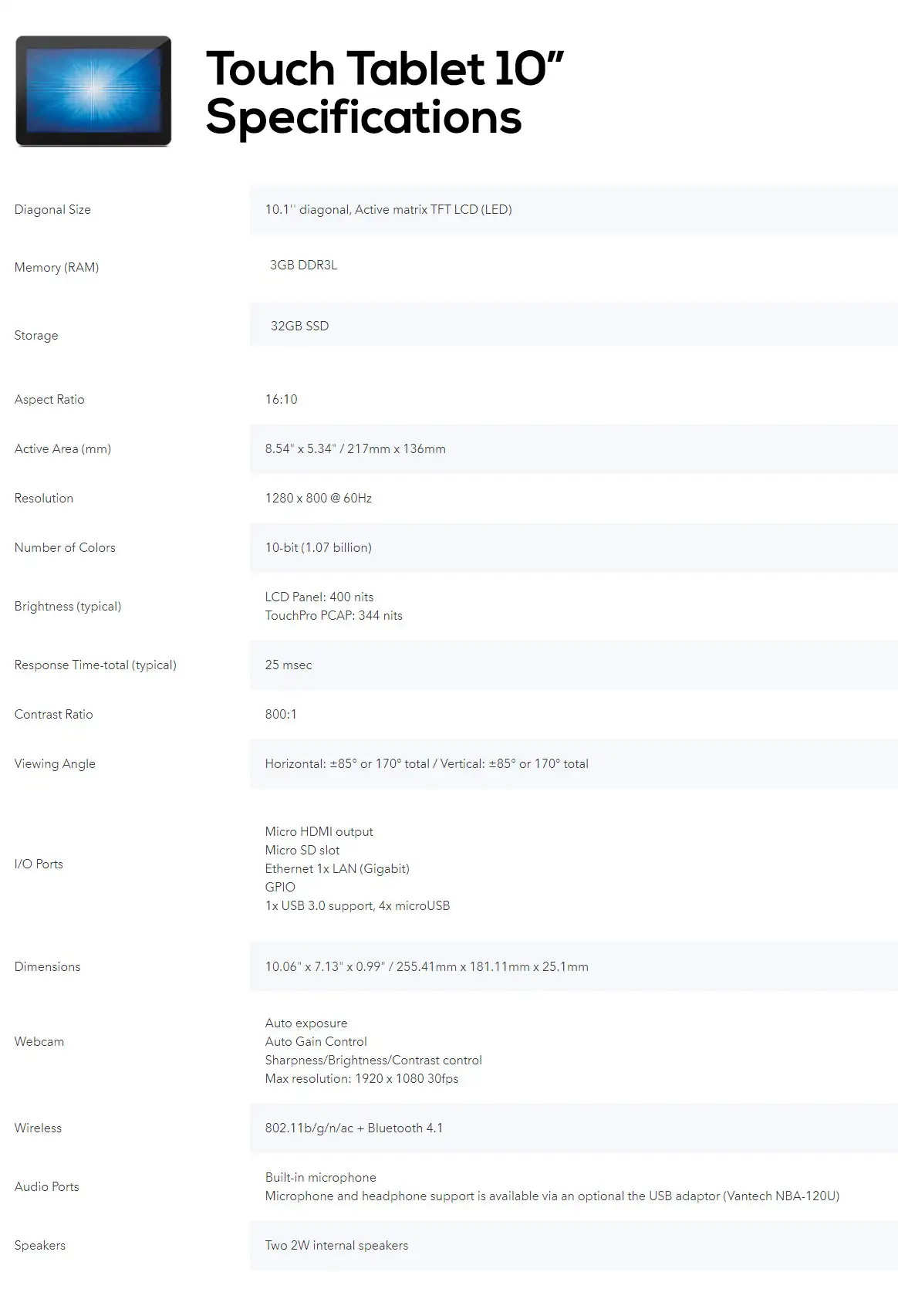 interactive touch tablets 10 specs