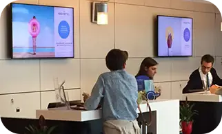 Digital signage at a hotel front desk