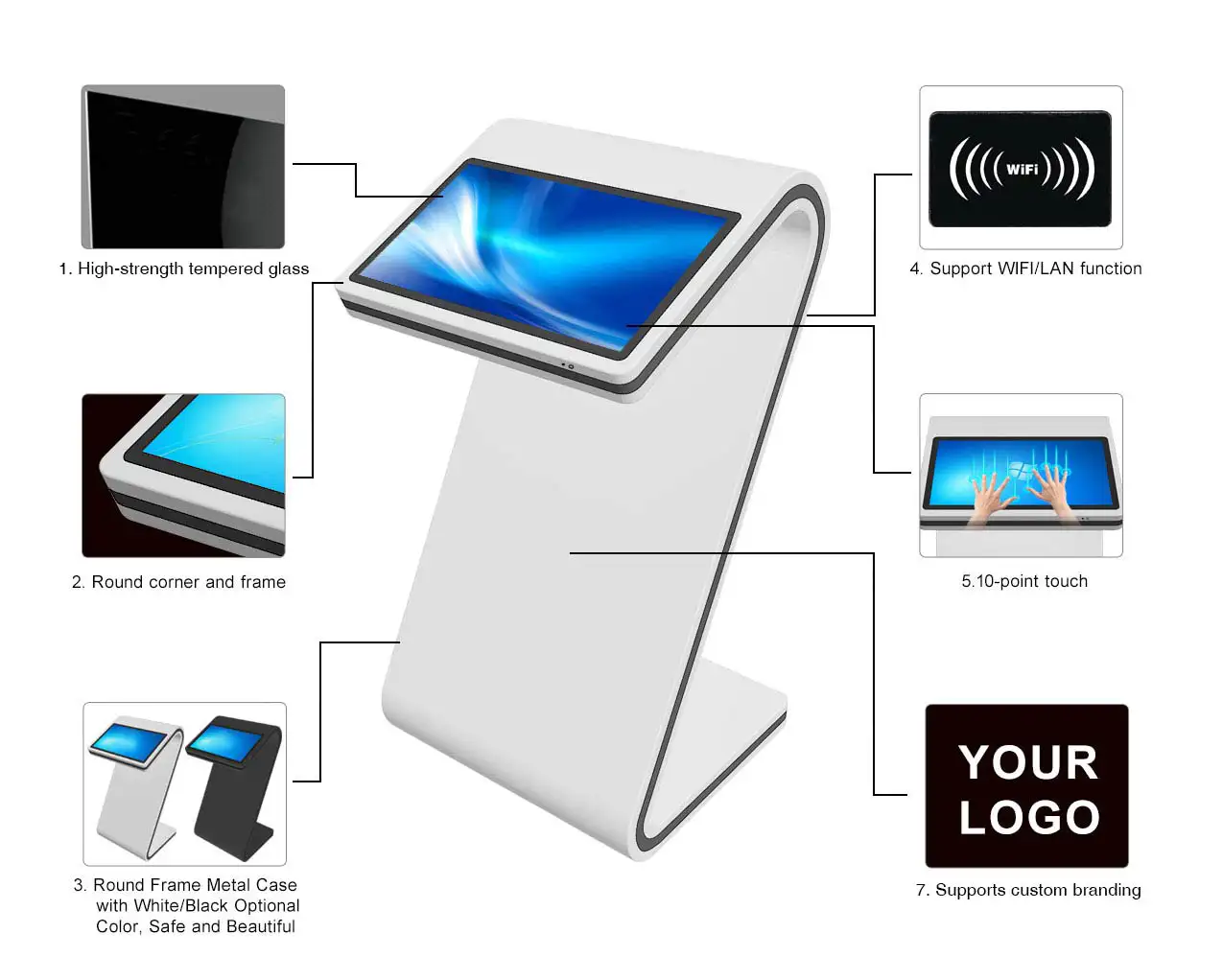 Angled-S Touch Kiosk features