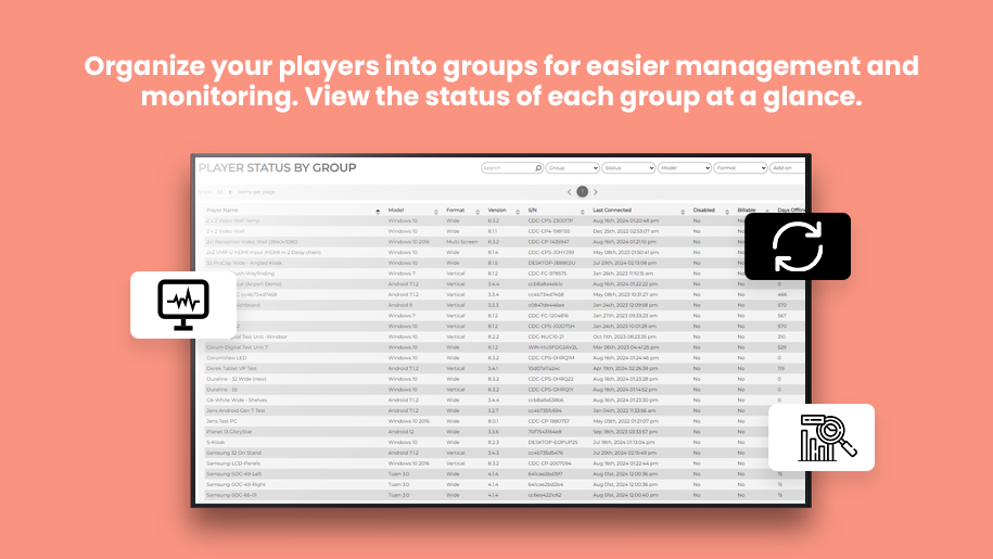 Player Status by Group header