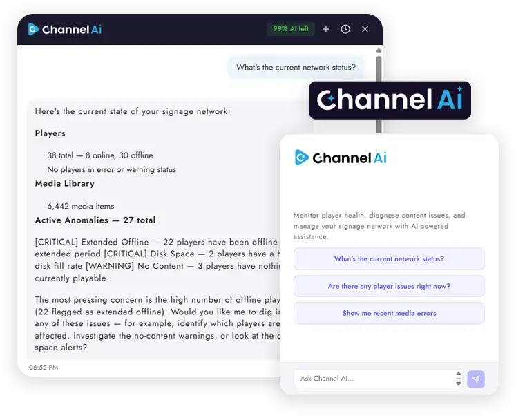 Channel AI answering a question about network status