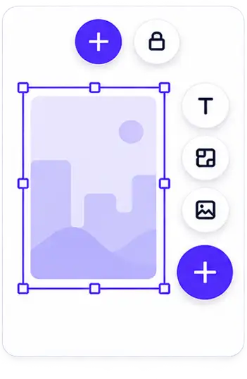 Floating action buttons around a selected image widget on the Layout Designer canvas